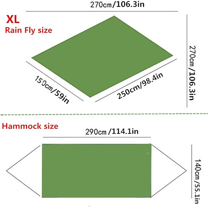 Camping Hammock with Rain Fly Tarp Mosquito Net Heavy Duty Tree Straps Portable Double Parachute Hammocks Tent Waterproof Rainfly Set Black