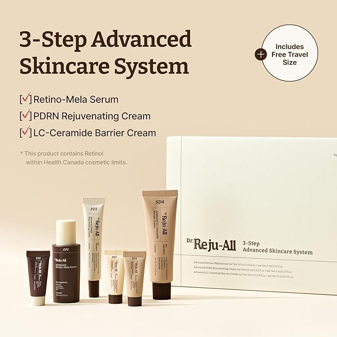Dr.Reju-All Advanced Skincare System - Complete Gift Set with HPR Retinol Serum, PDRN Cream, Ceramide Barrier Cream - Korean Skin Care Set, Travel Size Included - Daily Anti-Aging Skincare Routine