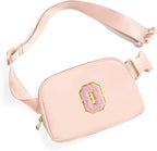 Gitus 6 7 8 9 10 Year Old Girl Gifts Belt Bag Fanny Pack Crossbody Bags with Initial Letter Patch Things for Teen Girls Easter Gifts for Girls Travel Essentials（Coral Pink-O）