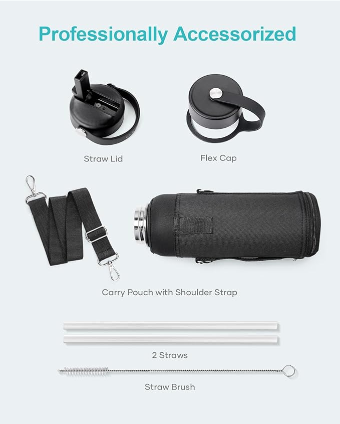 BUZIO 40oz Insulated Water Bottle, Triple Wall Vacuum Stainless Steel Water Flask with 2 lids, Lead-Free BPA-Free Straw Lid Sports Canteen Jug, Cold 48H & Hot 24H- Yellow Orange