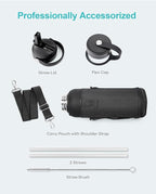 BUZIO 40oz Insulated Water Bottle, Triple Wall Vacuum Stainless Steel Water Flask with 2 lids, Lead-Free BPA-Free Straw Lid Sports Canteen Jug, Cold 48H & Hot 24H- Yellow Orange