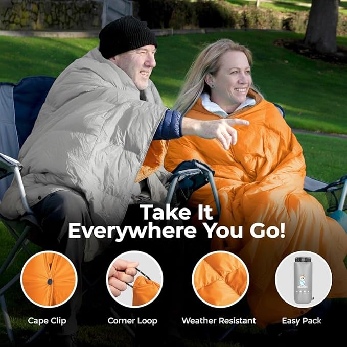 Puffy Blanket for Cold Weather - Down Camping Blanket with Sustainable Insulation, Lightweight & Warm Outdoor Camping Quilt, Water-Resistant, Compact & Packable