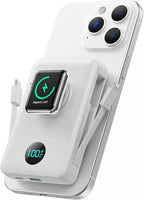 Magnetic Portable Charger for iPhone with Built-in Cables, 6-in-1 10800mAh Power Bank with iWatch Charger & LCD Display,25W Fast Charging Battery Pack for iPhone 16/15/14/13/12,Apple Watch (White)