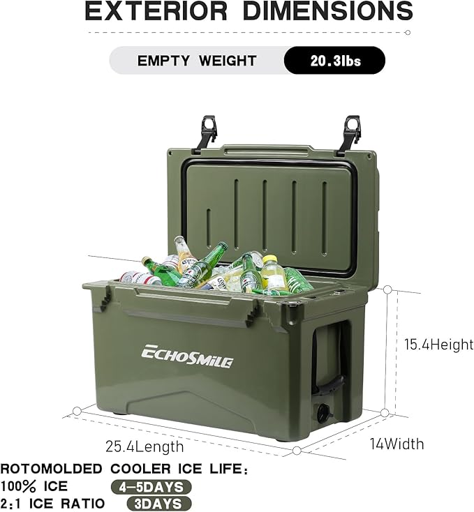 EchoSmile 25/30/35/40/60/75 Quart Rotomolded Cooler, Built to Stand up to The Rigors of The Journey