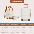 Kono Luggage Set 3 Piece Carry On Hardside Luggage with TSA Lock Spinner Wheels Carry On Suitcase Cream White