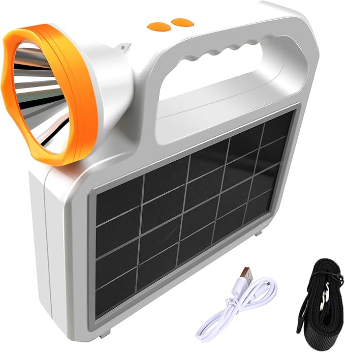 Portable Solar Flashlight LED Spotlight Side Floodlight Camping Lantern Emergency Household Lighting Rechargeable Via USB-C Interface Power Outage Emergency Light for Outdoor Hurricane