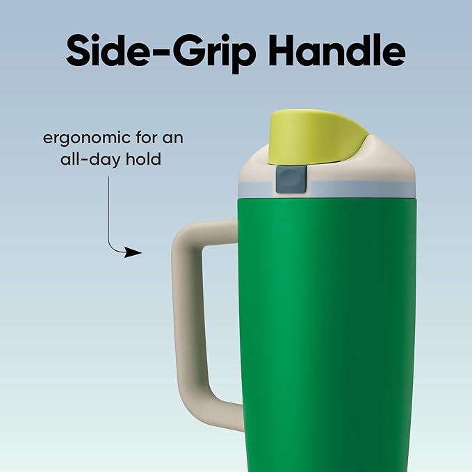 Owala FreeSip Tumbler Insulated Stainless Steel Water Bottle with Built-in Straw and Side Handle, For Travel, Work, School, and Sports, 40oz, BPA Free, Leak Proof, Putting Green