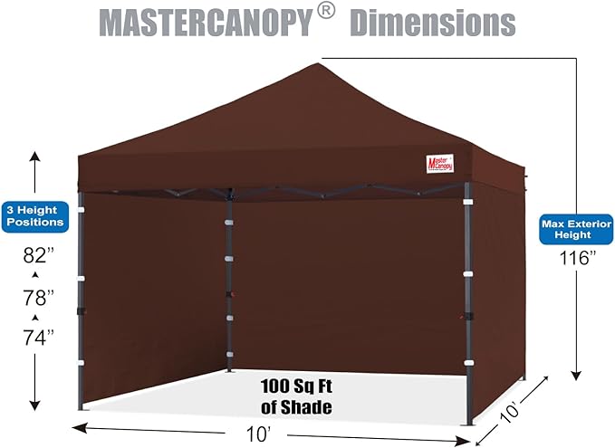 MASTERCANOPY Heavy Duty Pop-up Canopy Tent with Sidewalls (10x10,Brown)
