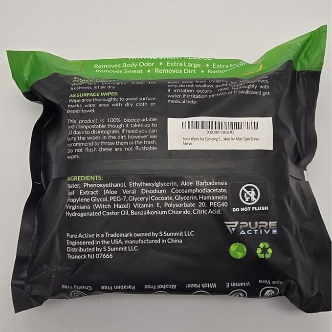 Body Wipes for Camping 50 XXL Camping Wipes 12''x 12'', Shower Body Wipes for Camping, Body and Face Wipes, Biodegradable Personal Hygiene Body Cleansing Wipes for Women Men Kids Elderly Travel