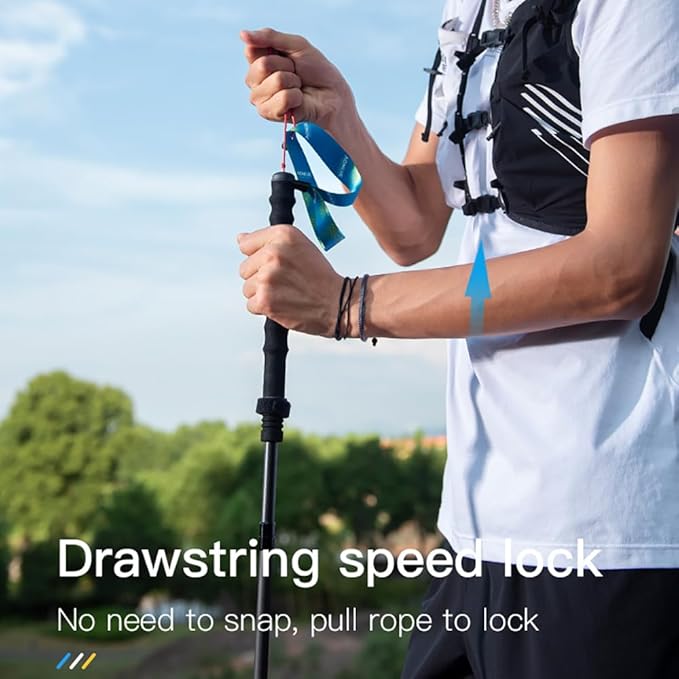 AONIJIE 2Pcs Collapsible Hiking Poles for Men and Women - Lightweight Carbon Fiber Aluminum Folding Trekking Poles for Hiking Durable Walking Sticks with Extra-Long Foam Handle