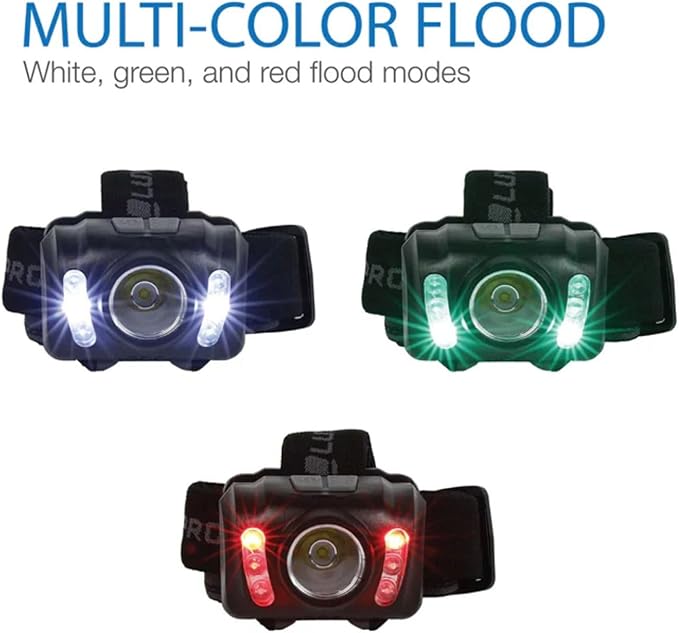 LUXPRO LP345V2 LED Headlamp - Bright 300 Lumen Head Lamp for Outdoors, Camping & Hiking - 6 Light Modes White, Green & Red Light - IPX4 Waterproof - Adjustable Headband - Batteries Included - 6 Pack