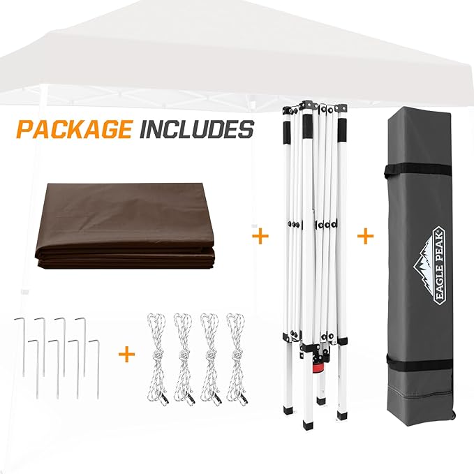 EAGLE PEAK 10x10 Slant Leg Pop-up Canopy Tent Easy One Person Setup Instant Outdoor Beach Canopy Folding Portable Sports Shelter 10x10 Base 8x8 Top (Brown)