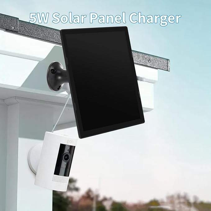 Solar Panel Charger for Ring Camera, Compatible with Ri ng Stick Up Cam, Stick Up Cam Pro, Ring Spotlight Cam Plus/Pro, 6W5V 13ft Charging Cable (Black-1Pack)