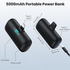 Mini Portable Charger USB C Power Bank,Upgraded 5000mAh PD Fast Charging Battery Pack Built-in USB-C Connector,LCD Display,Compatible with iPhone16,16 Plus,16Pro/Max/15,iPad Pro/Air,Android Phone etc