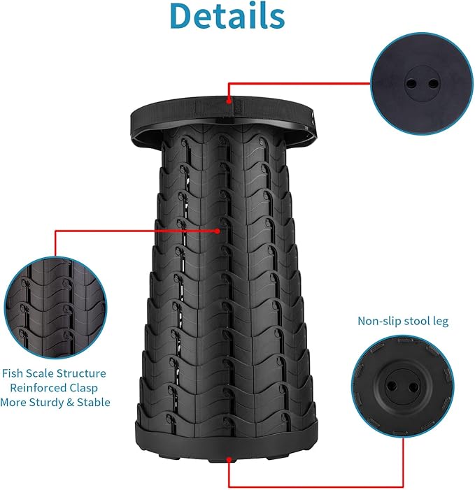 Boreeman 2-Pack Collapsible Stool, Lightweight Yet More Sturdy with Load Capacity 400lbs, Upgraded Portable Stool for Camping Fishing Hiking BBQ