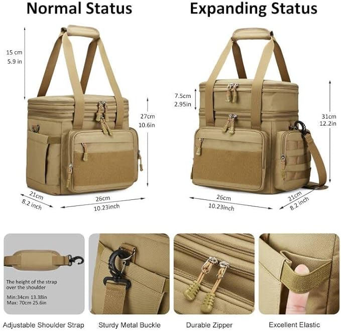 Tactical Lunch Box for Men, Insulated Lunch Bag Adult, Thermal Lunchbox Leakproof Waterproof Cooler Bag, Dual Compartment Lunch tote, Large Lunch Pail for Work Office Travel(Khaki) 15L