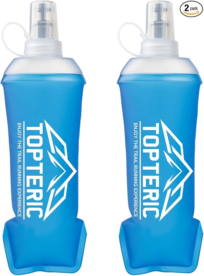 Collapsible Soft Flask Water Bottle, TPU Soft Folding Flexible Water Bottles for Hydration Pack/Running Vest, BPA/PVC Free, Ideal for Running Hiking Cycling Climbing (350ml-2 Pack)