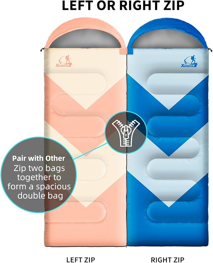 Sleeping Bag for Adults, Girls, Boys - 3 Season Warm & Cool Weather Lightweight Waterproof Camping Bag for Hiking, Outdoor Travel