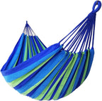 Brazilian Double Hammock 2 Person Extra Large Canvas 250x160cm Total Length 350cm Load 500lb Cotton Hammock for Garden Outdoor and Indoor Blue/Green(98 * 65'')
