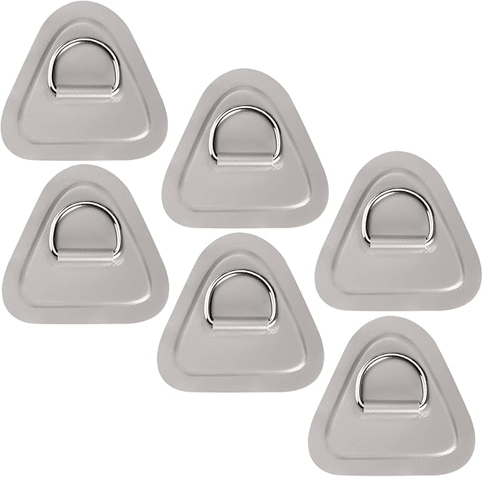 TOBWOLF 6 Pack 3.54" / 9cm Stainless Steel D-Ring Patch for Inflatable Boat Kayak Dinghy SUP, Triangular D-Ring PVC Patch Stand-Up Paddleboard Canoe Rafting Accessories, NO Glue Included