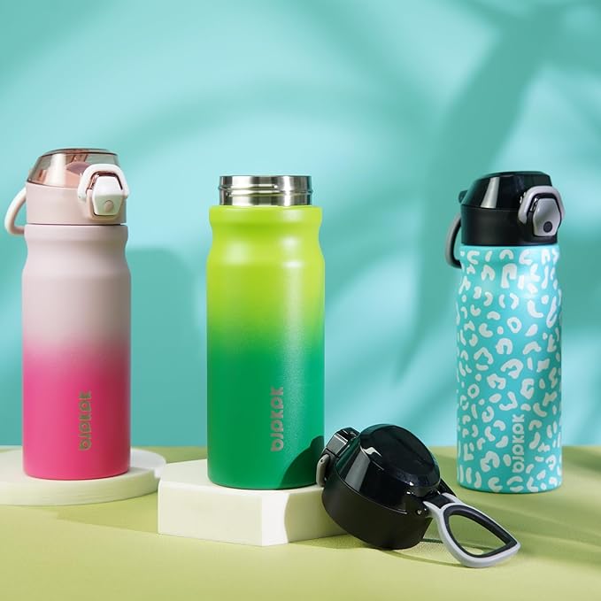 BJPKPK Water Bottle With Straw 18oz Insulated Water Bottles Reusable Stainless Steel Metal Thermo With Leak Proof Lockable Lid And Carry Handle,Light Pink