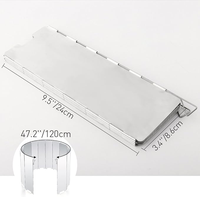 RioRand Folding Ultralight Camping Stove Windscreen Portable Backpacking Stove Windshield, Backpack Windscreen for Butane/Backpacking Stoves, Camp Windshield for Outdoor Camping, Hiking, BBQ 12 Plates