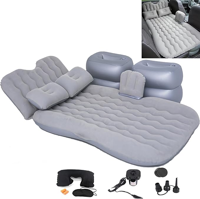 Inflatable Car Air Mattress Back Seat Bed with Air Pump,Portable Thickened Car Travel Camping Sleeping Air Mattress Blow Up Bed for Car Universal SUV