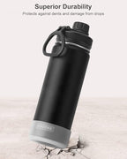Koodee Insulated Water Bottle, 22 oz Stainless Steel Double Wall Vacuum Wide Mouth Sport Bottle with Leakproof Spout Lid (Black)