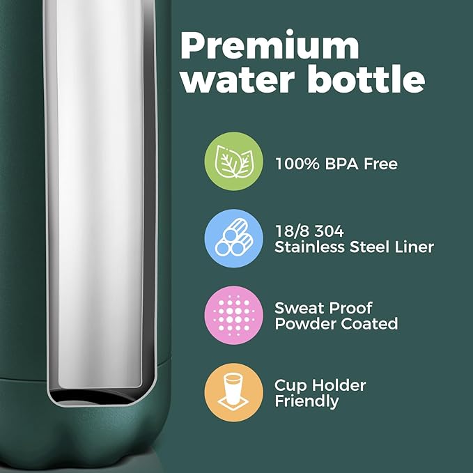 Volhoply 25oz Insulated Water Bottle 1/2/4 Pack, Double Wall Stainless Steel Vacuum Bottles, Keeps Cold & Hot, BPA Free Leak Proof Bottles (Army Green,1 Pack)