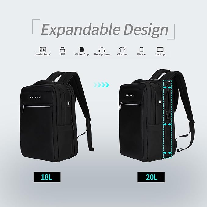 Verage Roll Top Laptop Backpack Waterproof PU Lather Travel Backpack Expandable Work Carry On Backpack for Men Women (Classic Black, One Size)