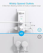 PD 30W Surge Protector Outlet Extender, Rotating Plug, One Beat 6 AC Multi Plug Outlet with 4 USB Ports (2 USB C), 1800J, 3-Sided Swivel Power Adapter with Spaced Outlet Splitter for Home Office Dorm