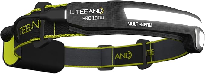 OPTIMAL VENTURES LED Headlamp, Liteband PRO 1000 Lumen Super Bright Head Lamp, Powerful Battery Powered Tactical Headlamps, Camping, Running, Hard Hat Light, Best Rated Forehead Flashlight, Carbon