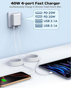 10Foot iPhone USBC Charging Cable,40W 2Pack Foldable Phone 17/16e Fast Charger Block 10FT USBC Cable Fast Charging for Apple iPhone 17/17 Air/17 Pro/16/16 Pro/16 Pro Max/16 Plus 15/15 Pro/Pro Max/iPad