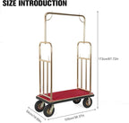 Generic Hotel Luggage Cart Wagon 39Lx19Wx68H Inch Metal Hotel Luggage Trolley Holds 881lbs 8-inch Silent Rubber Casters Carpet Deck Bumper Rails Bellman Cart for Hospitality Industry