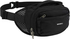 WATERFLY Fanny Pack Waist Bag: Large RFID Blocking Crossbody Bags with Multi-Pockets, Breathable Casual Anti-Theft Hip Pouch for Women Men Traveling Walking Hiking-Black