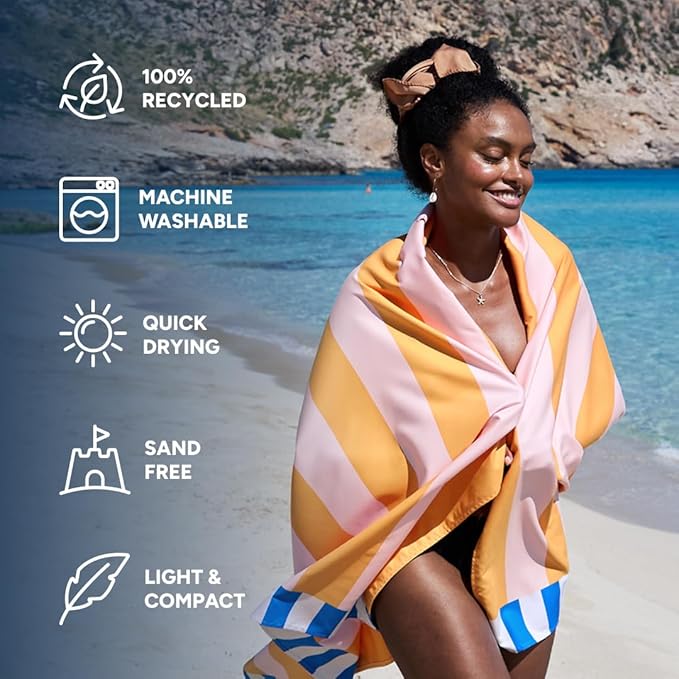 Dock & Bay Beach Towel - Quick Dry, Sand Free - Compact, Lightweight - 100% Recycled - Includes Bag - Mellow Yellow - Extra Large (200x90cm, 78x35)