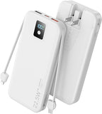 Portable Power Bank, 12000mAh 22.5W Fast Charging Phone Charger with Built-in Cables & Wall Plug, Travel Essential Battery Pack with LED Display, USB C Battery Charging Bank for iPhone, Samsung White