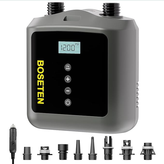 Paddle Board Pump, SUP Electric Air Pump, Deflation Function, Auto-Off, 12V DC Car Connector for Inflatable Stand Up Paddle Board, Kayaks, Boats, Inflators, Paddleboards