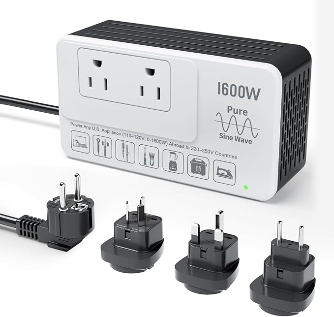 1600W 220V to 110V Converter for European International Travel, Universal Power Plug Adapter Voltage Converter US to Europe, Plug & Play, No Limitations - Power Any American Appliances Overseas