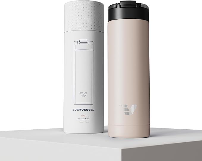 Maxi Stainless Steel Water Bottle 26oz - Double wall vacuum insulated | Integrated carry handle | leak proof flip top lid | Lightweight & stylish - Desert Beige