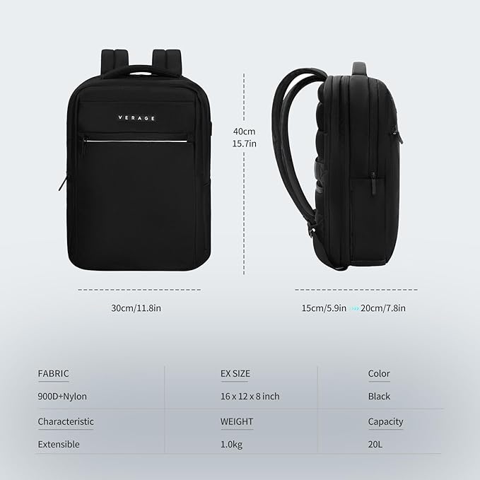 Verage Roll Top Laptop Backpack Waterproof PU Lather Travel Backpack Expandable Work Carry On Backpack for Men Women (Classic Black, One Size)