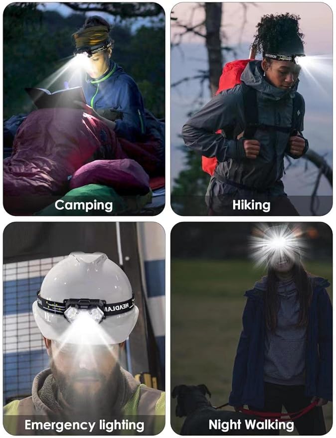 9 LED Headlamp Battery Powered, 1 Pack 2000 Lumens Headlight, 3 AAA Batteries Included, 6 Modes, Lightweight and Adjustable, IPX5 Waterproof Head Lamp for Camping, Outdoor, Running