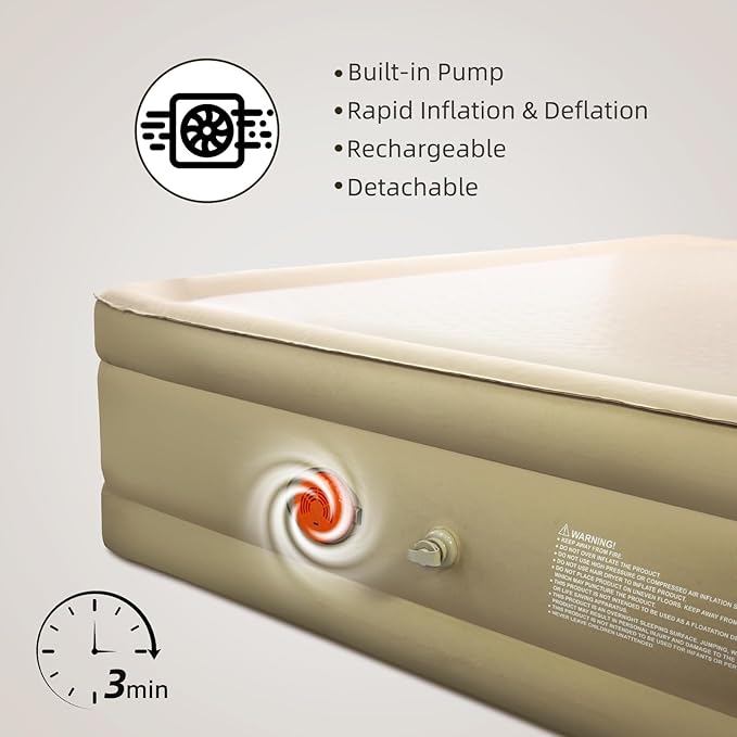 Queen Air Mattress with USB Rechargeable Built-in Pump, Wireless Inflatable Airbed, FlexWeave Tech for 1100 lbs Ultra Firm Support, Portable for Home & Camping, Leak Proof Design, Carry Bag