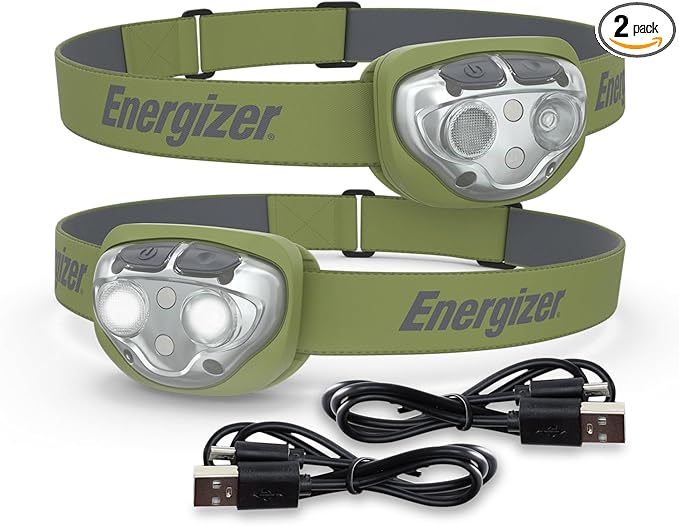 Energizer Rechargeable LED Headlamp, IPX4 Water Resistant, High-Powered Bright LED, Multiple Light Modes, Best Headlight for Camping, Running, Outdoors, Emergency Light, USB Included