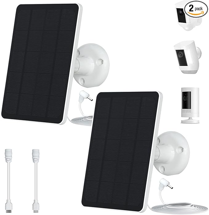 5W Solar Panels for Security Cameras - Compatible with Ring Spotlight Cam(Battery), Ring Stick Up Cam Battery - 9.8 Ft Charging Cable - 2PACK (Not for Spotlight Plus/Pro)