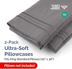 King Standard Pillow Cases Set of 2 - Soft Hotel Quality Pillowcase Covers - Comfy Bedding for Women, Men, Kids and Teens - Machine Washable Pillow Protectors - 2 Piece Set - King Standard Dark Grey