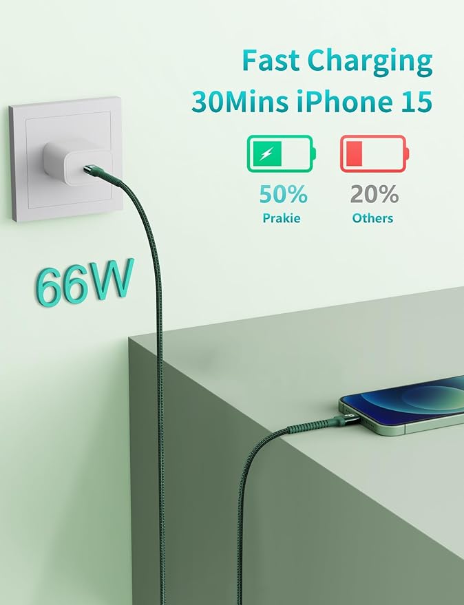 USB C Cable 3FT, 2Pack USBC to USBC Fast Charging Cable 66W, iPhone USB C Charger Cable Short USB Type C to C Cord Nylon Braided for iPhone 17/16/15/Pro Max/Plus/Samsung Galaxy S23/LG and More-Green