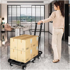 Flat Bed carts with Wheels Foldable Cargo Trolley Folding Transporter Household Flatbed Trolley Portable Luggage Express Trolley Small Trailer Trolley Heavy - Duty trolleyflatbed Truck(Black