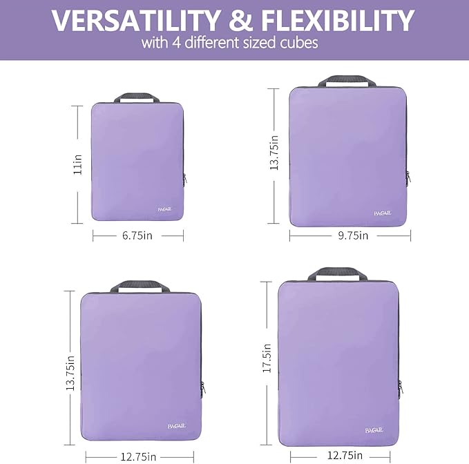 BAGAIL 4 Set/6 Set/8 Set Compression Packing Cubes Travel Accessories Expandable Packing Organizers(Lavender ClothPattern 4 Set)