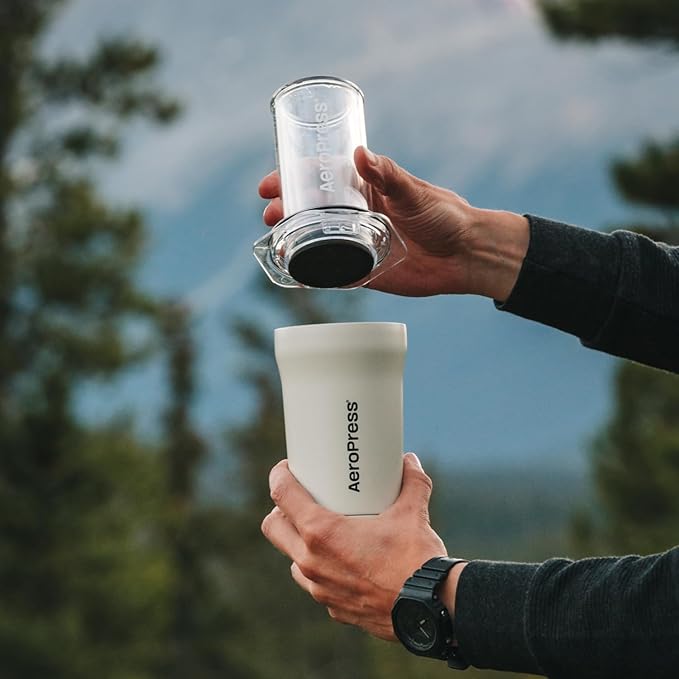 AeroPress Go Plus, Small Portable Coffee Maker Kit, Travel, Camping & Office, All-in-One French Press, Pour-Over & Espresso Style Manual Brewer, 2 Min Brew for Less Bitterness, More Flavor, Cream